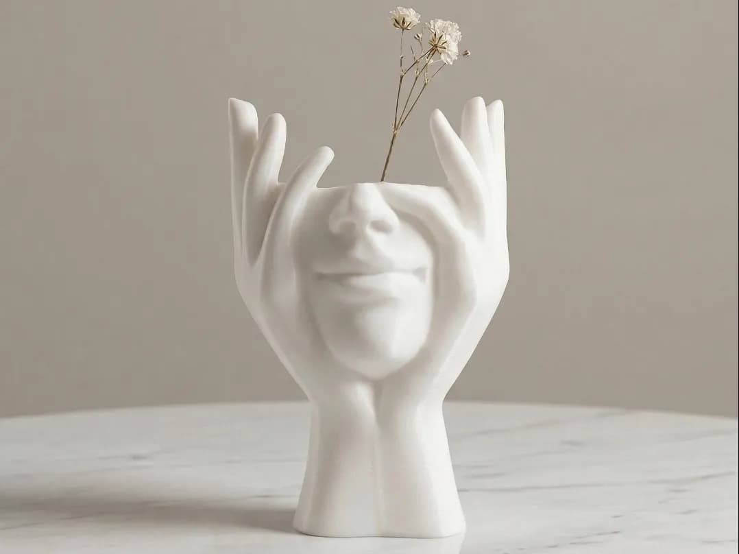 Escultura Mãos Com Rosto Abstrata Decoração Moderna 8cm